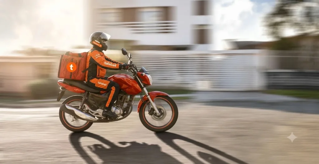 Delivery courier on motorcycle