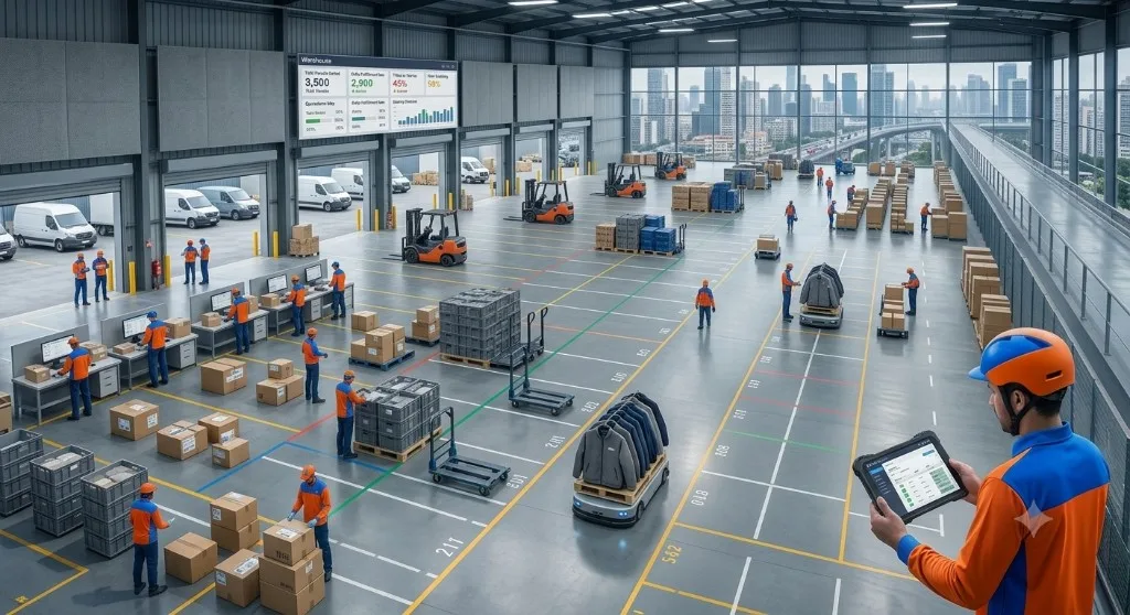 Smart warehouse with fleet management dashboard and autonomous robots